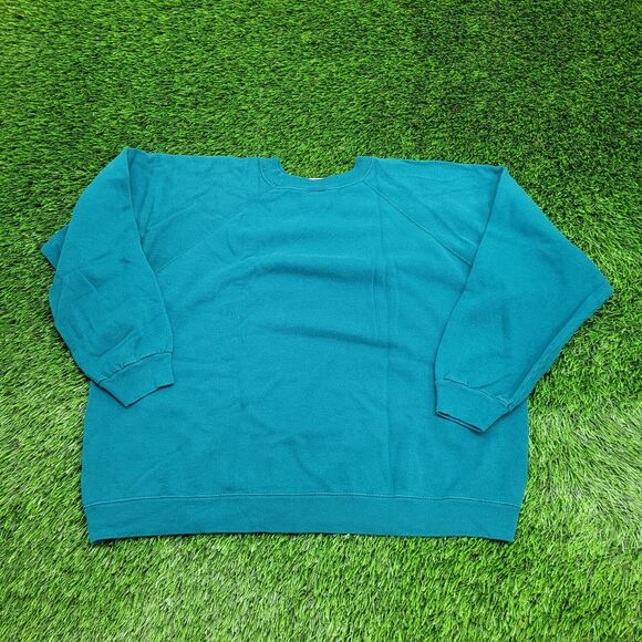 Vintage 90s Hanes Blank Sweatshirt Womens XL 25x21 Teal Blue - Picture 2 of 10